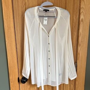Lane Bryant Cream Sheer Button-Up Blouse